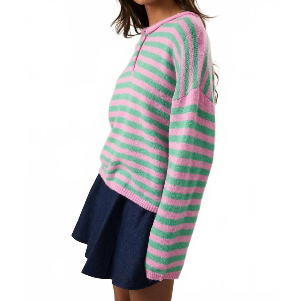 NEW AZALEA laurel henley sweater in pink/mint - Picture 2 of 4
